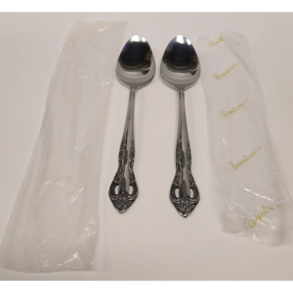 United Silver Co Stainless Japan Acadia Set Of 2 Oval Soup Place Spoons Vintage